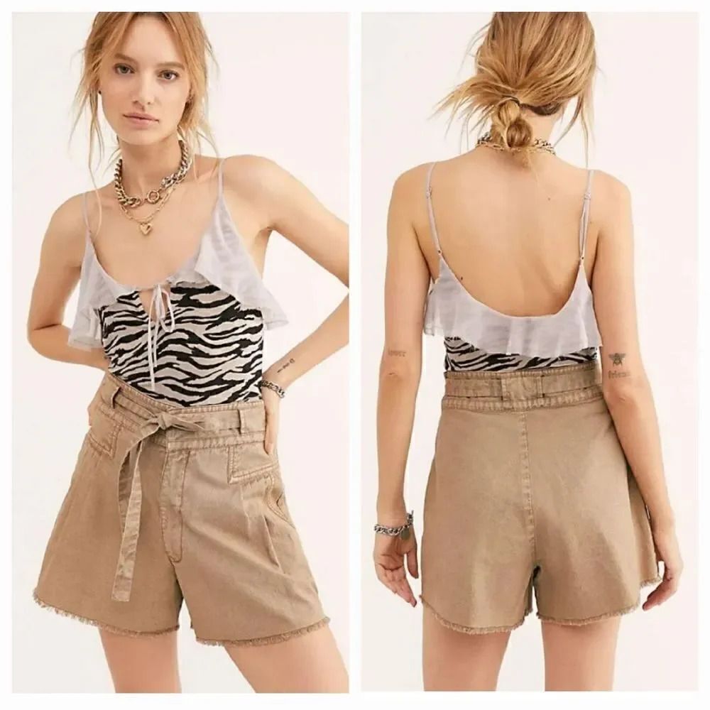 Free People One Penny Tie Waist Shorts in Tan Brown Teak Size 0